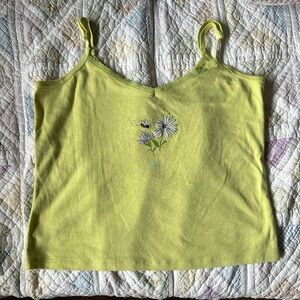 Lime green cami with cute flower embroidery and butterfly detailing #y2k